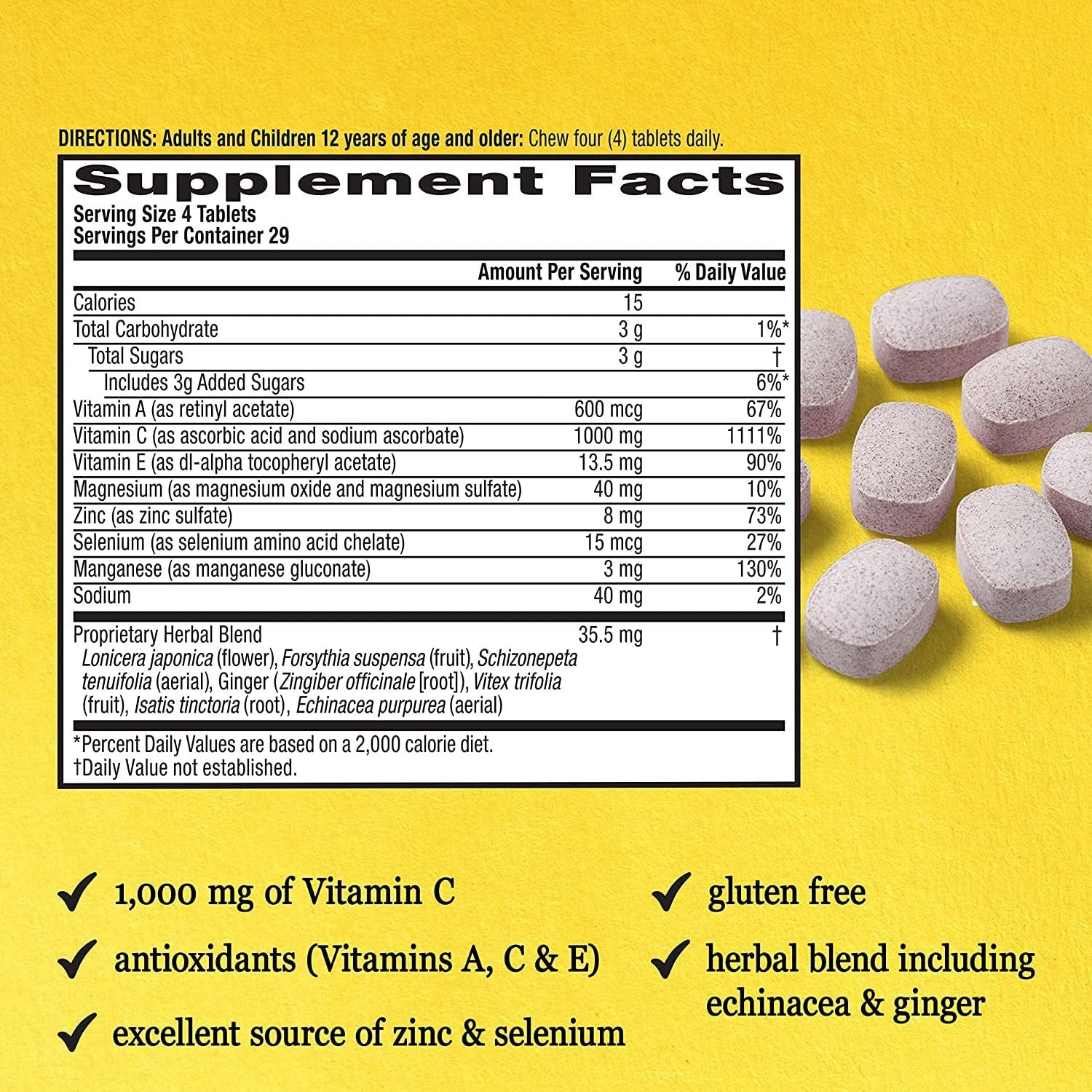 Tabletas Airborne vitamina C 1000 mg sabor frutos rojos y citrus