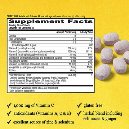 Tabletas Airborne vitamina C 1000 mg sabor frutos rojos y citrus