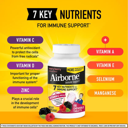 Tabletas Airborne Vitamina C y Zinc apoyo sistema inmune