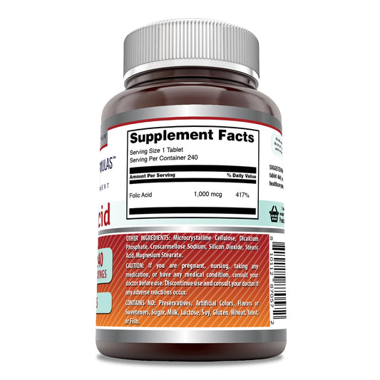 Tabletas Amazing Formulas ácido fólico 1000 mcg