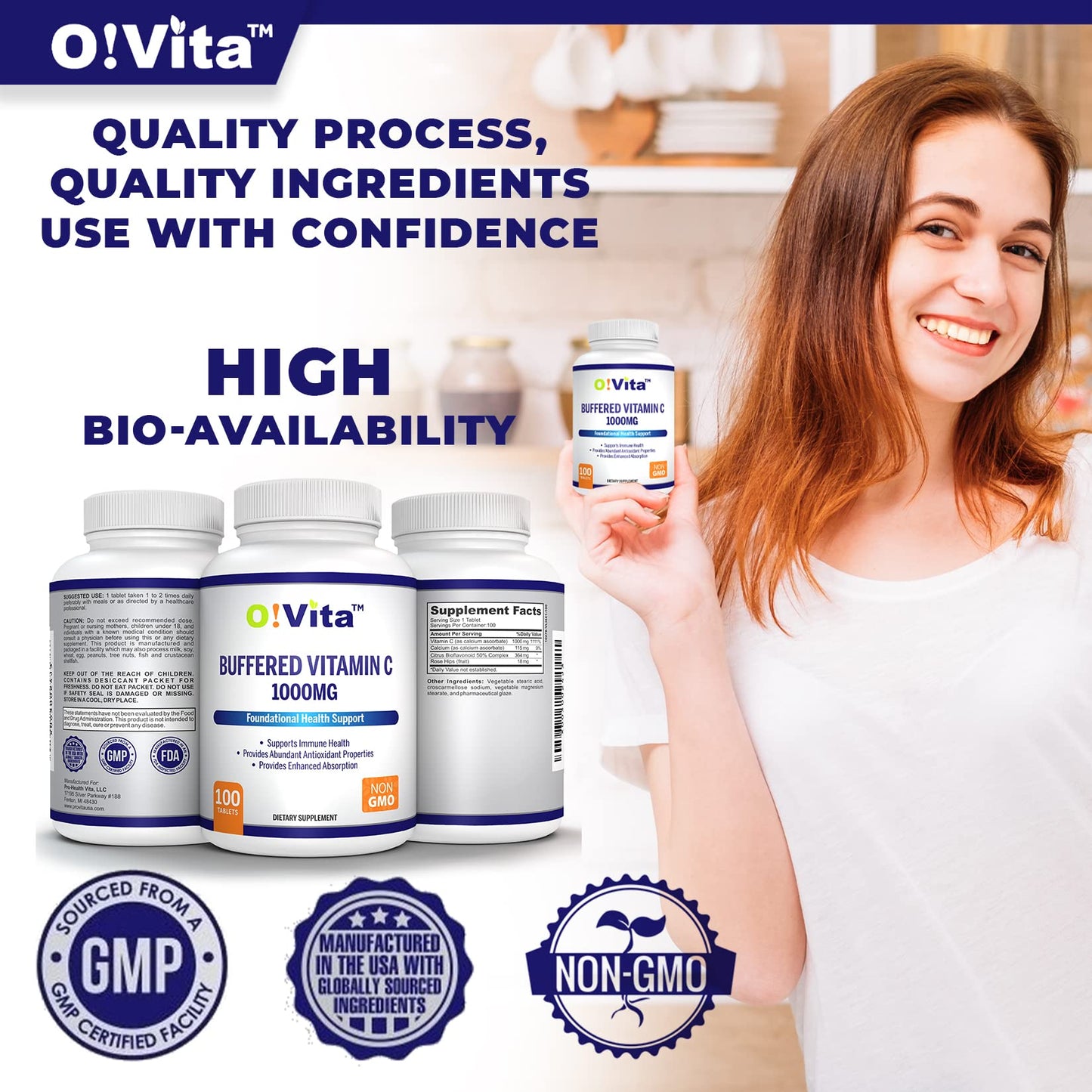 Tabletas antioxidante O!VITA vitamina c buffer 1000mg