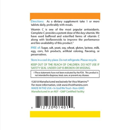 Tabletas antioxidantes Vitamina C orgánica Viva Vitamins