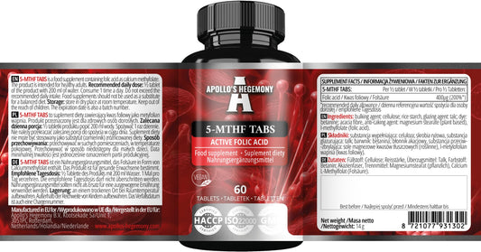 Tabletas APOLLO'S HEGEMONY 5-MTHF suplemento L-metilfolato