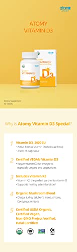 Tabletas Atomy Vitamina D3 2000 UI salud ósea e inmunidad