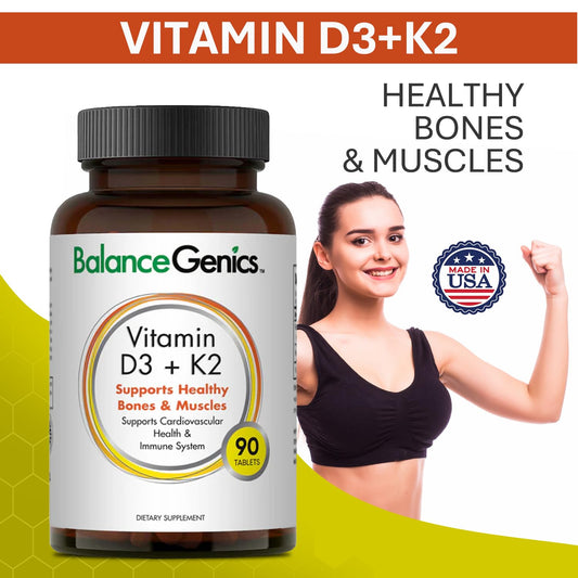 Tabletas BalanceGenics D3 K2 para huesos y músculos