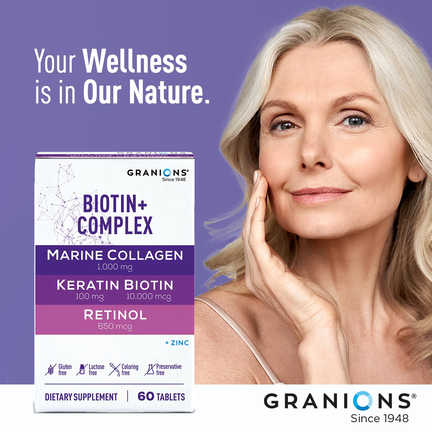 Tabletas de biotina y colágeno para uñas fuertes Granions