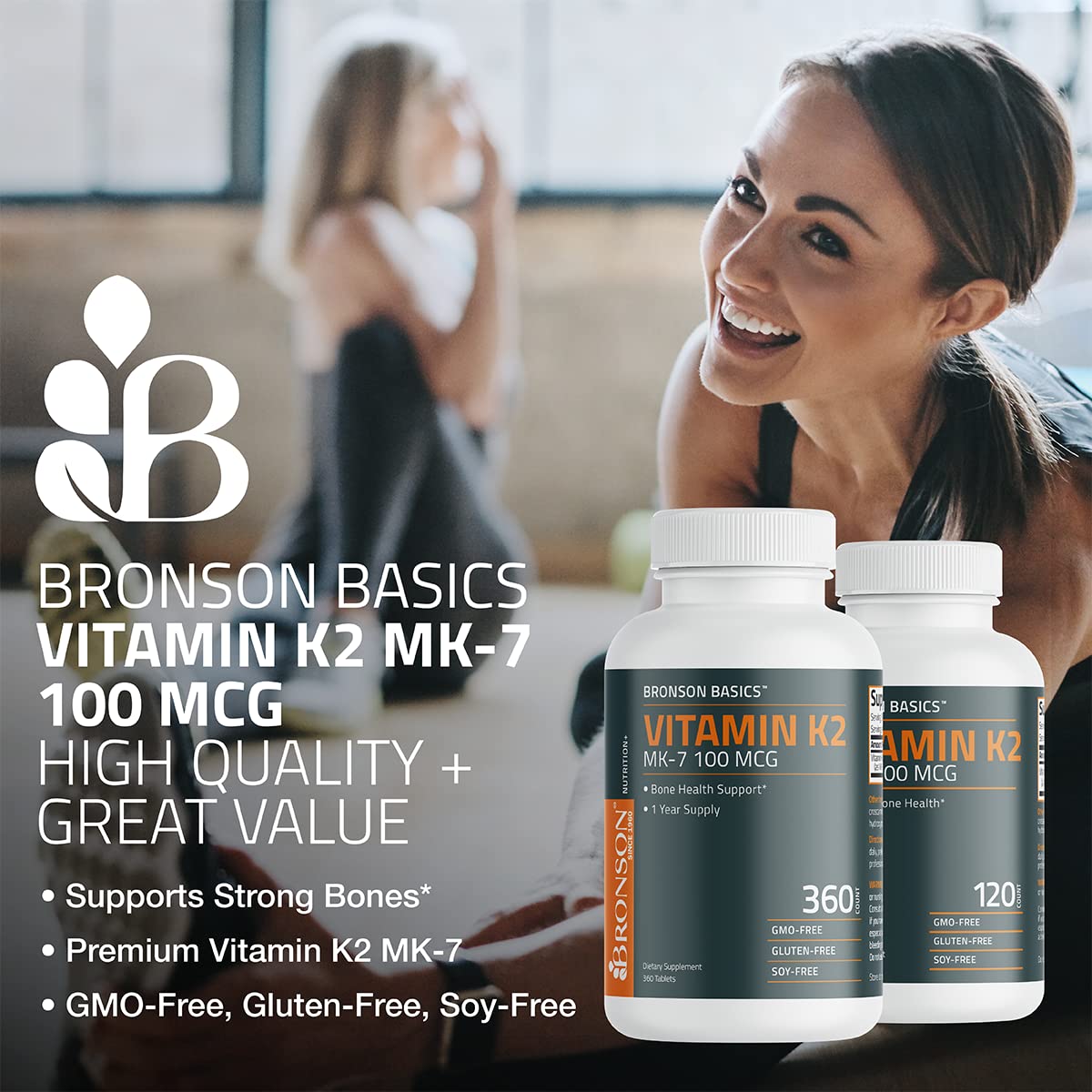 Tabletas Bronson Basics Vitamina K2 MK-7 para huesos