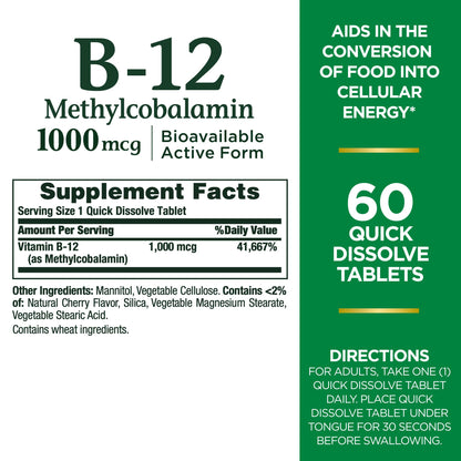 Tabletas disolución rápida sabor cereza Vitamin B-12 Nature's Bounty