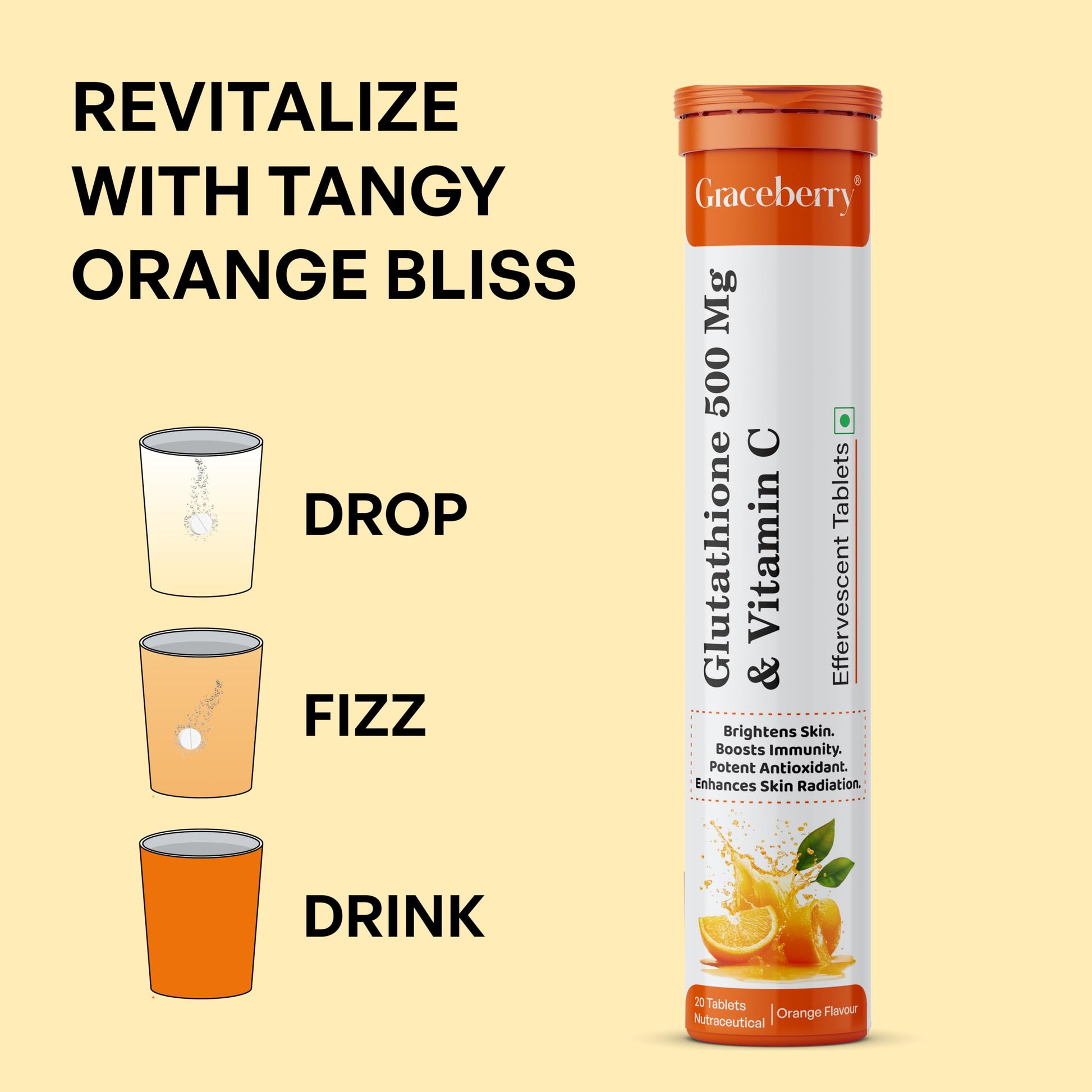 Tabletas efervescentes glutatión vitamina C naranja