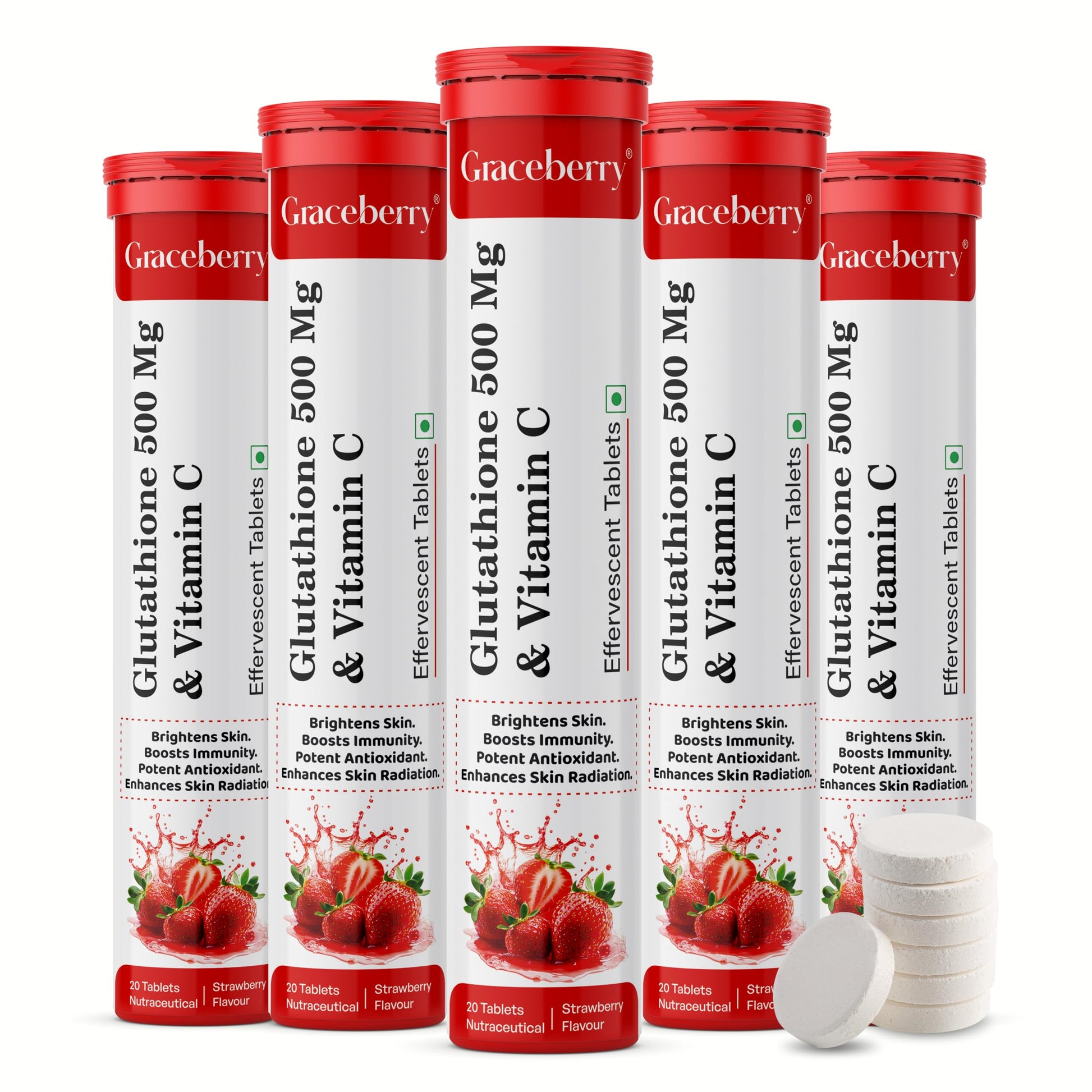 Tabletas efervescentes GRACEBERRY glutatión vitamina c para piel radiante