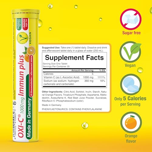 Tabletas efervescentes vitamina C veganas Oxi C sabor naranja