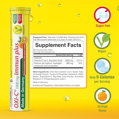 Tabletas efervescentes vitamina C veganas Oxi C sabor naranja