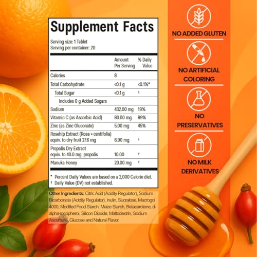 Tabletas efervescentes de vitamina C y zinc sabor naranja