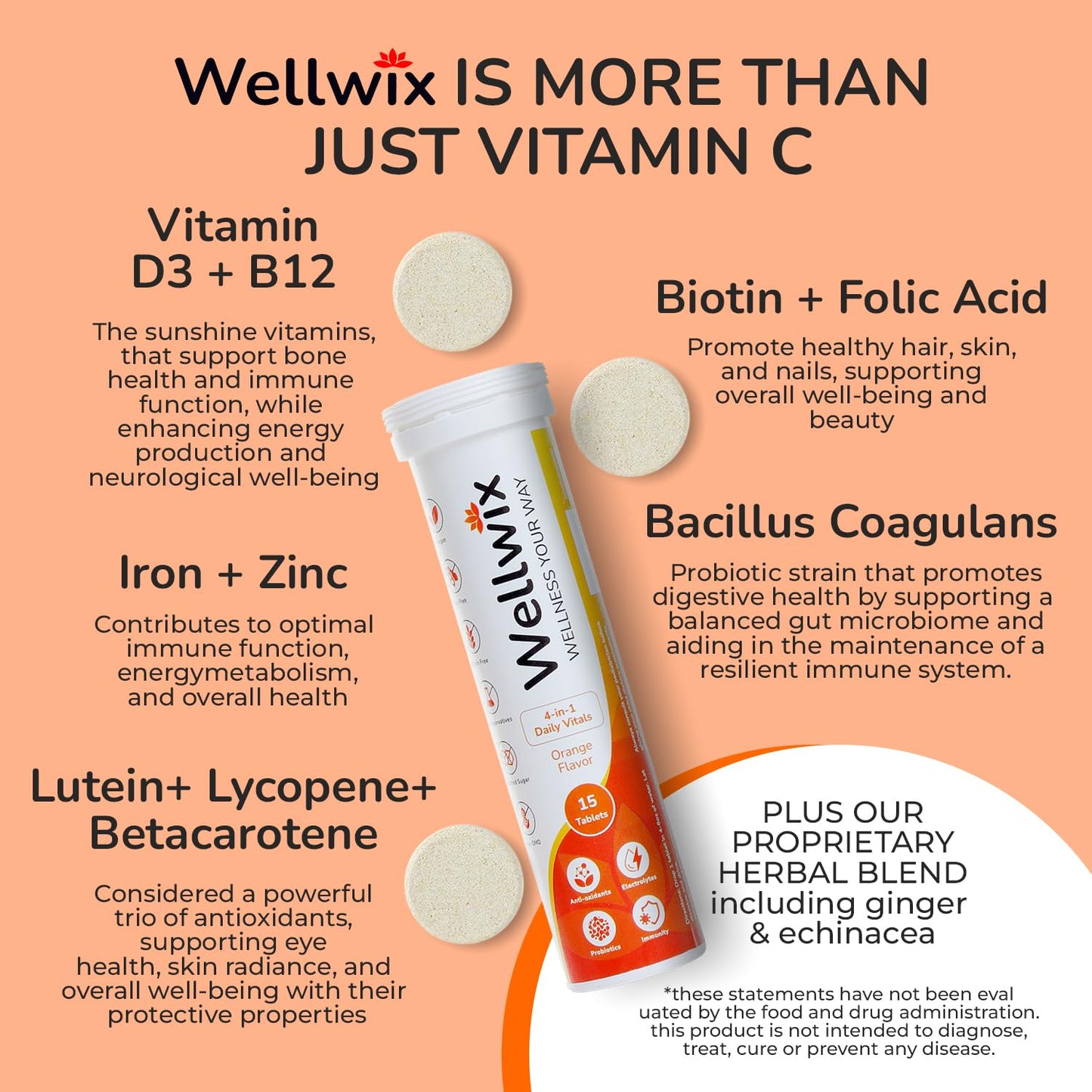 Tabletas efervescentes vitaminas y minerales para bienestar