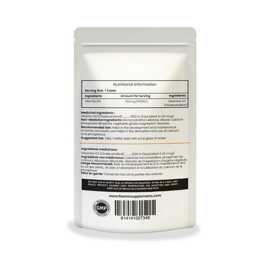 Tabla de tabletas Fitamin vitamina D3 1000ui para huesos sanos