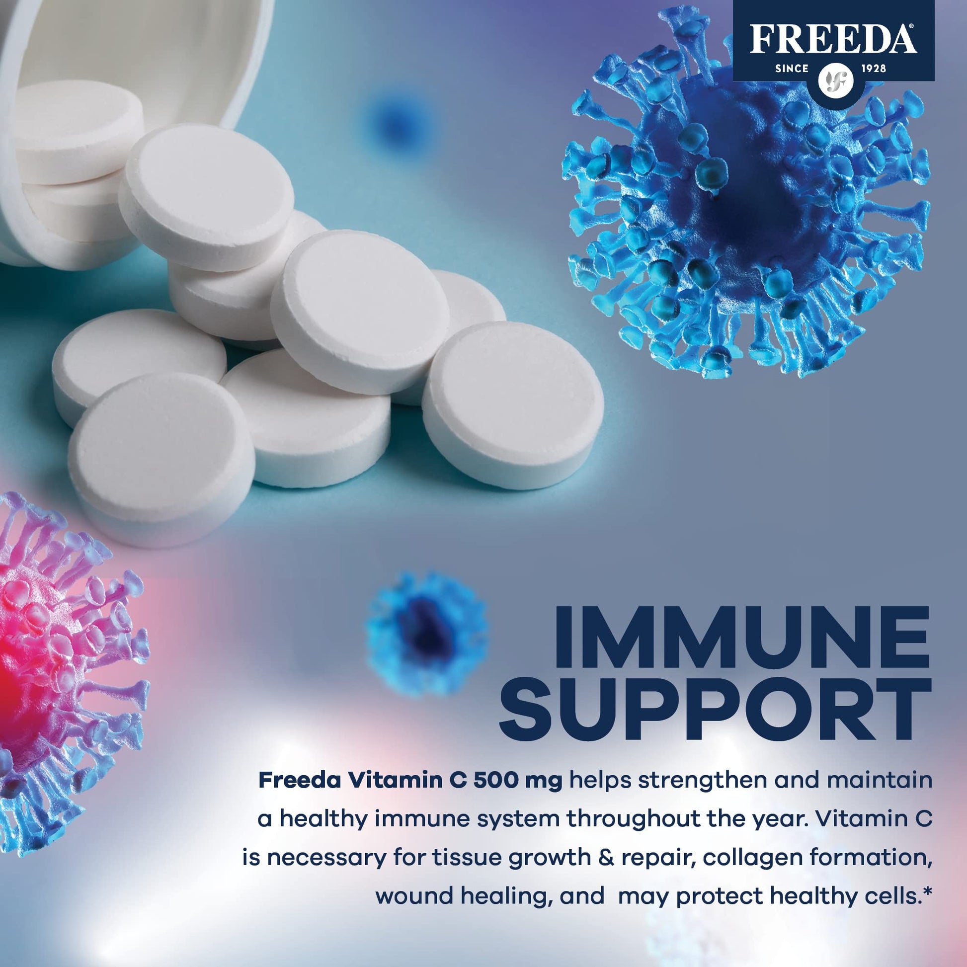 Tabletas FREEDA vitamina c pura 500 mg soporte inmune