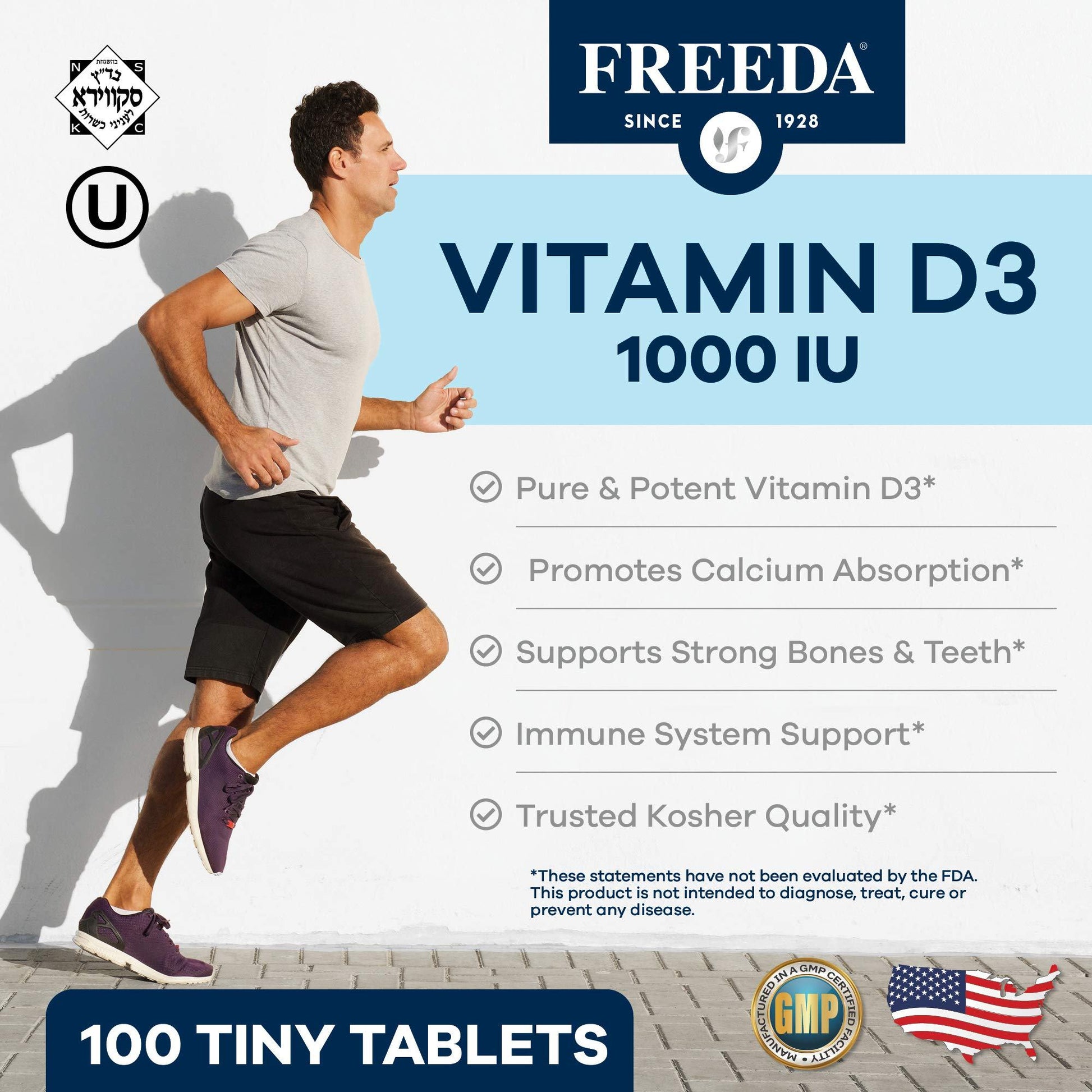 Tabletas Freeda vitamina d3 suplemento alta potencia 100 unidades