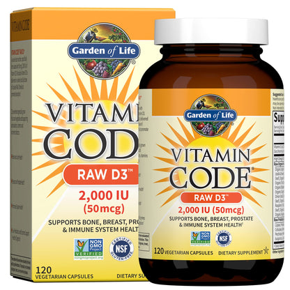 Tabletas Garden of Life Raw D3 2000 UI y multivitamínico