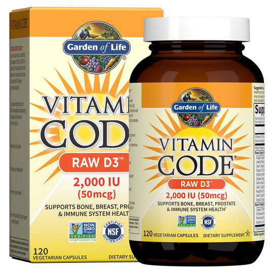 Tabletas Garden of Life Raw D3 2000 UI y multivitamínico