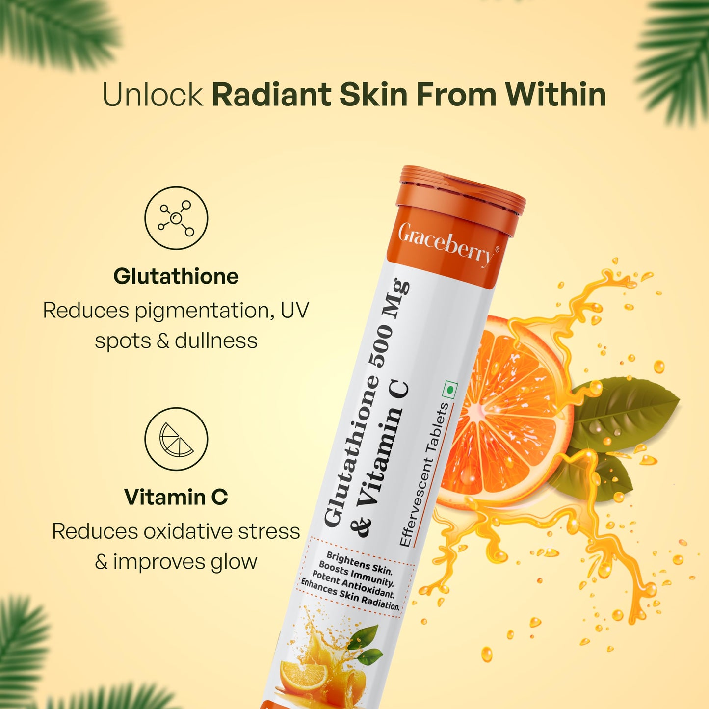 Tabletas de glutatión vitamina c Graceberry piel clara naranja