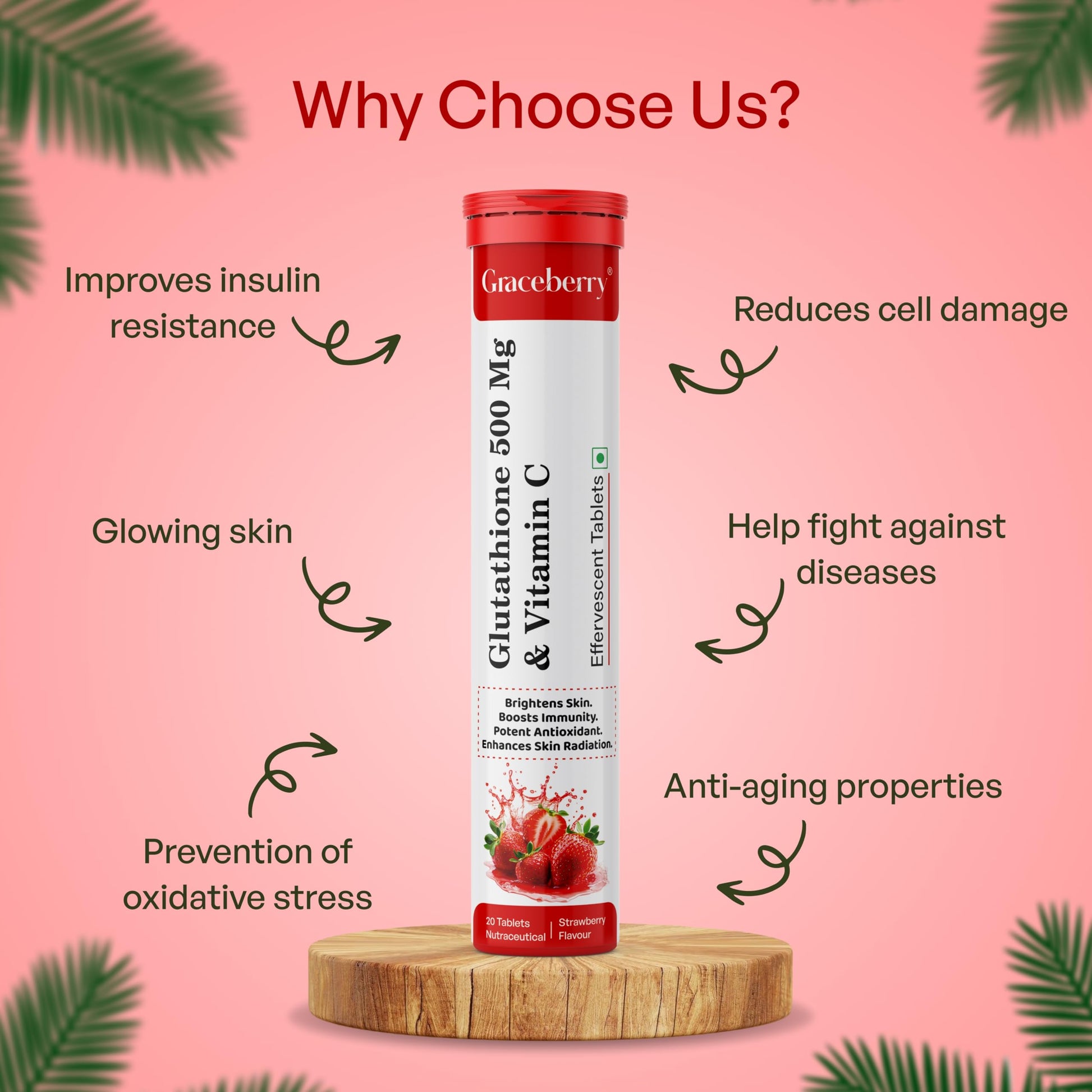 Tabletas GRACEBERRY glutatión con vitamina c sin azúcar paquete 5