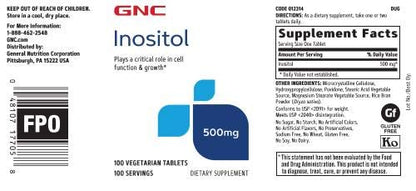 Tabletas de inositol GNC 500mg apoyo celular