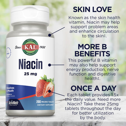 Tabletas Kal niacina 25 mg sabor fresa envase completo