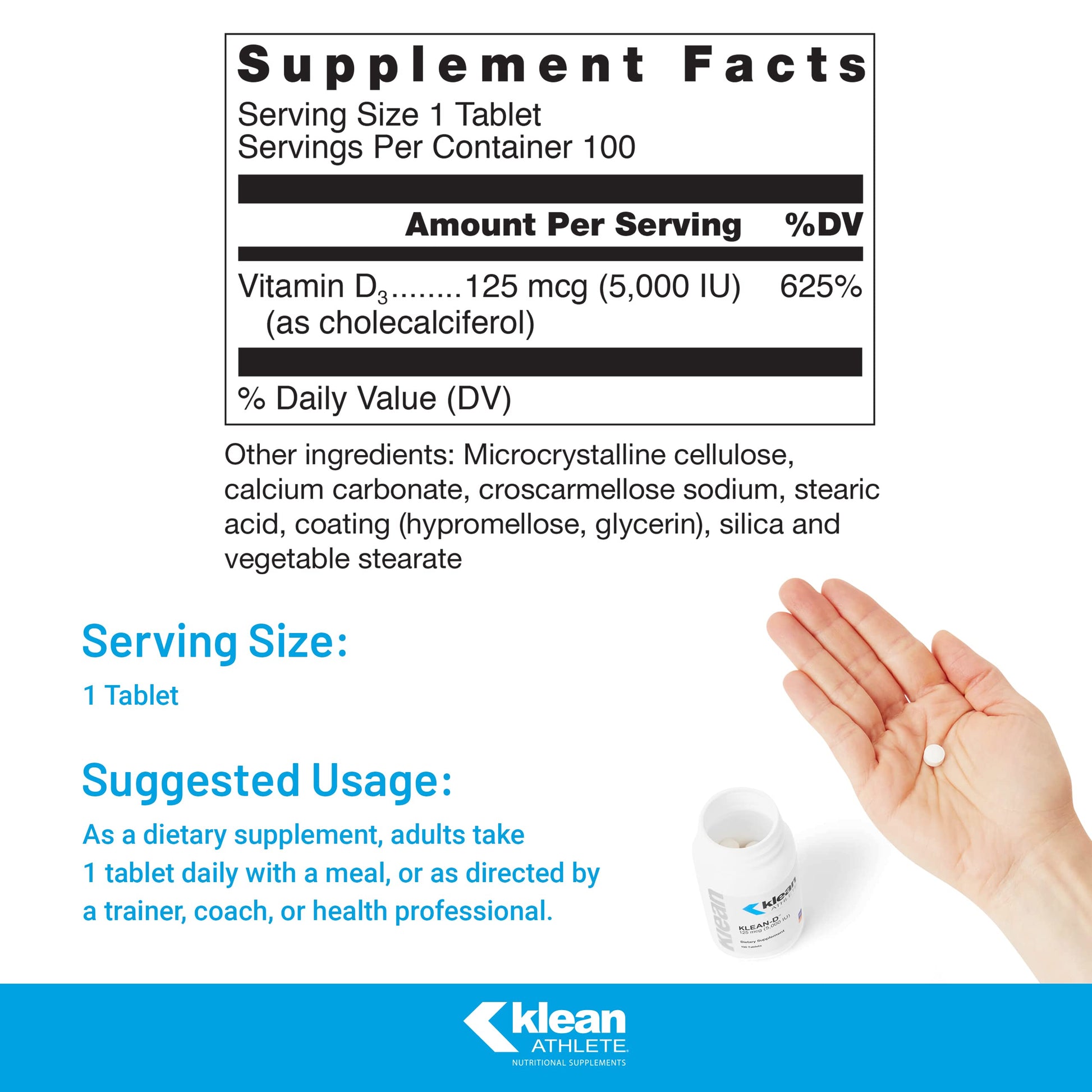 Tabletas Klean ATHLETE Klean-D vitamina d3 paquete 100 unidades