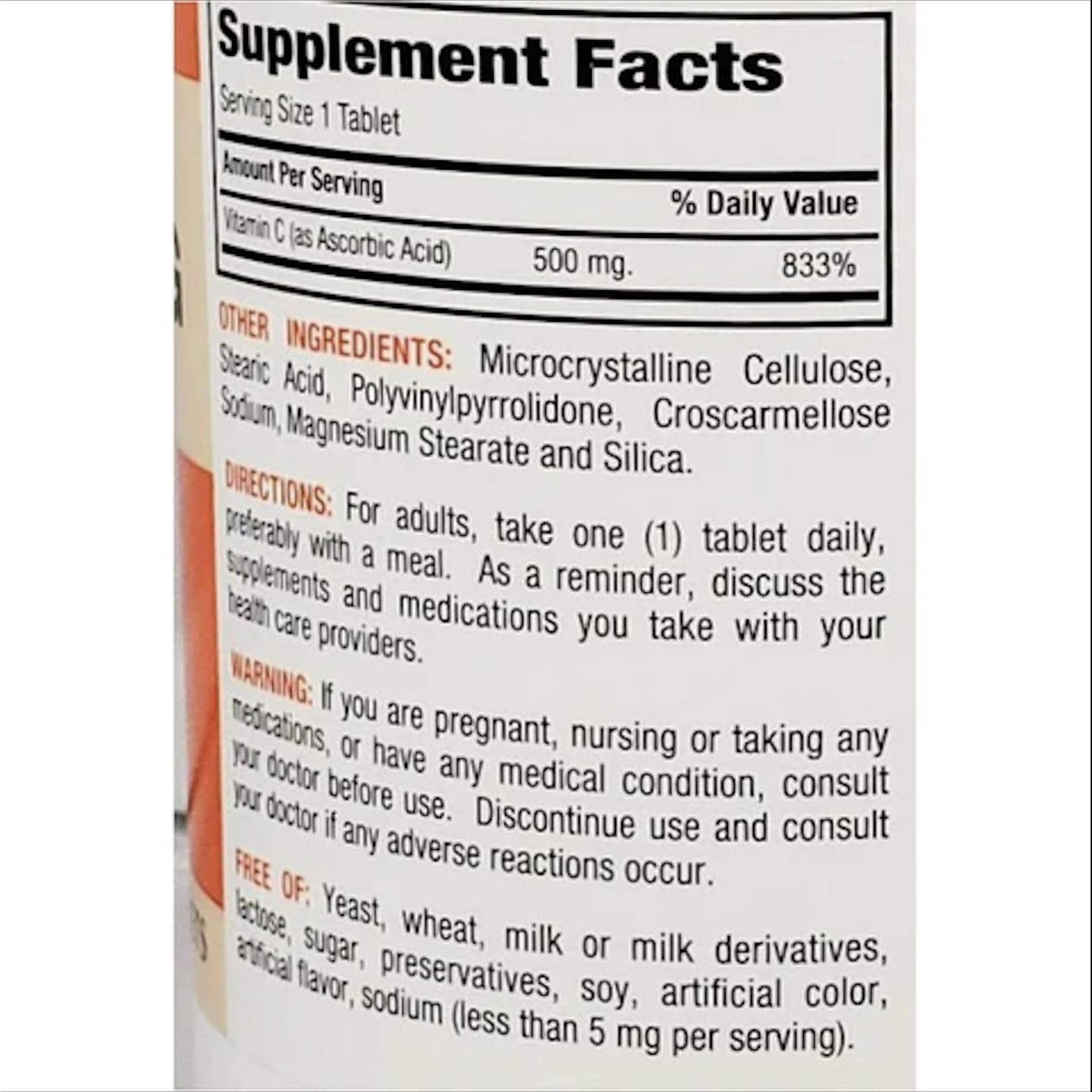 Tabletas Major vitamina C 500 mg detalle