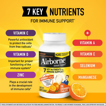 Tabletas masticables Airborne vitamina C zinc 116 unidades sabor cítrico