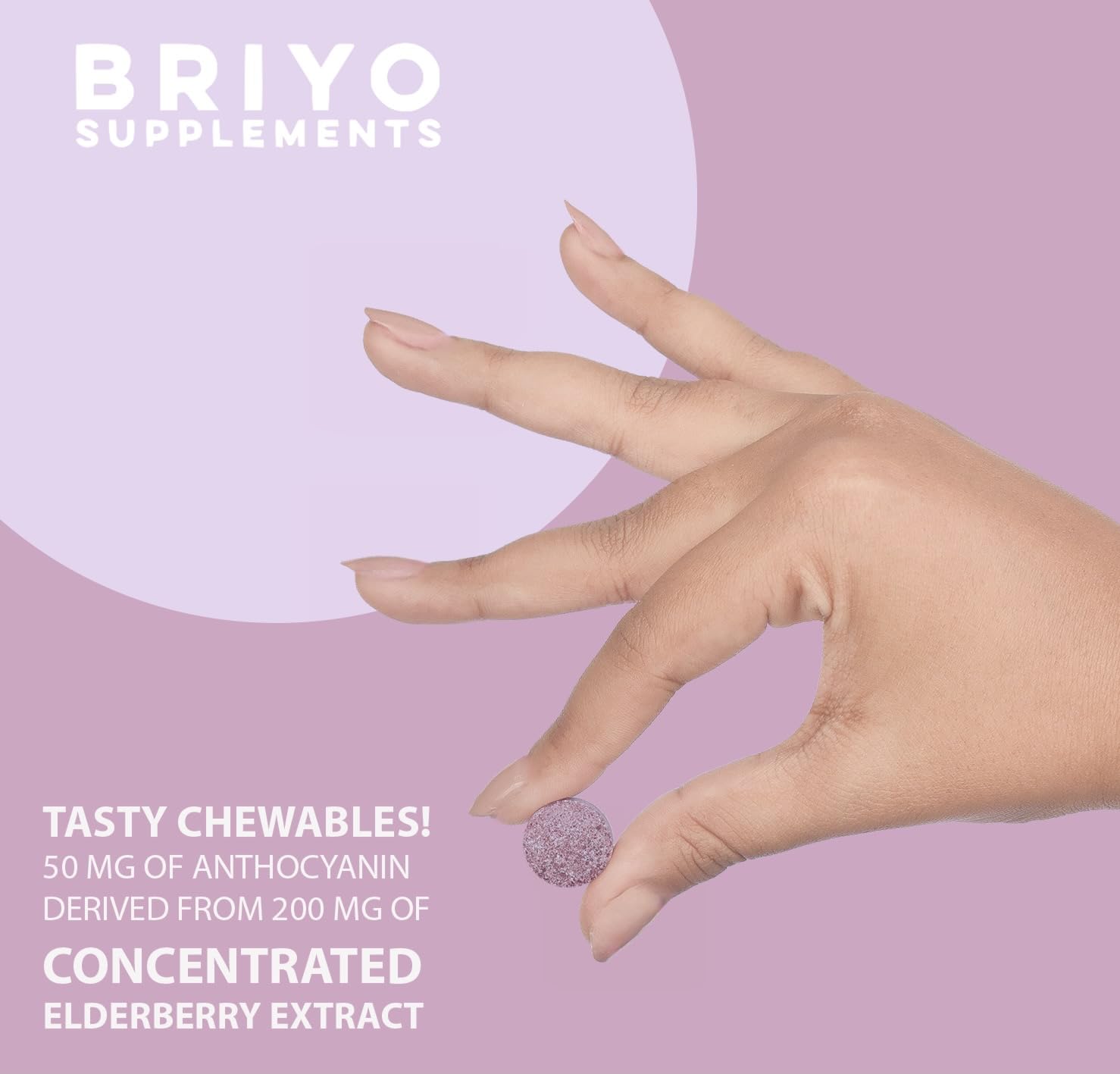 Tabletas masticables Briyo con ingredientes naturales y vitamina C