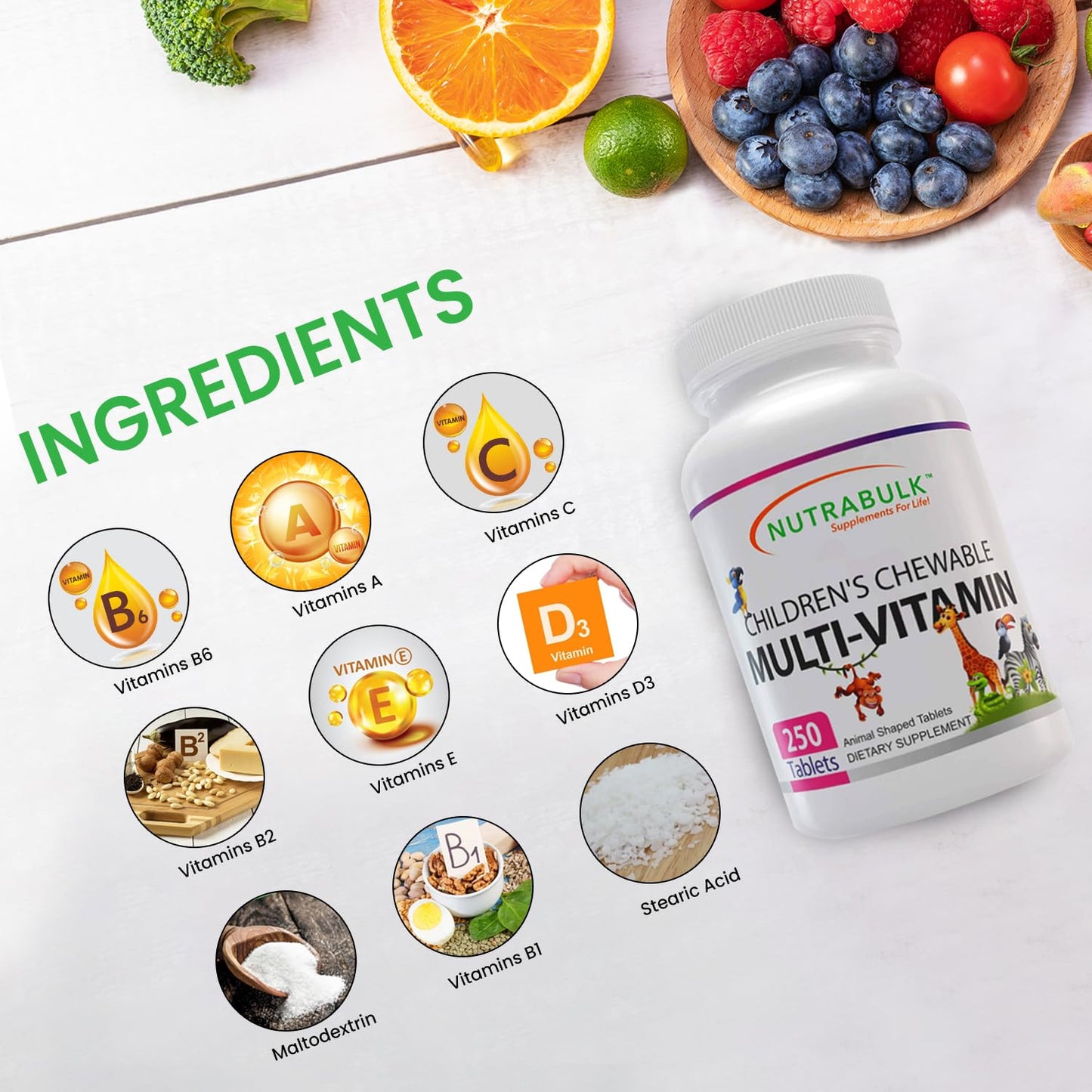 Tabletas masticables Multivitamínico Infantil NutraBulk
