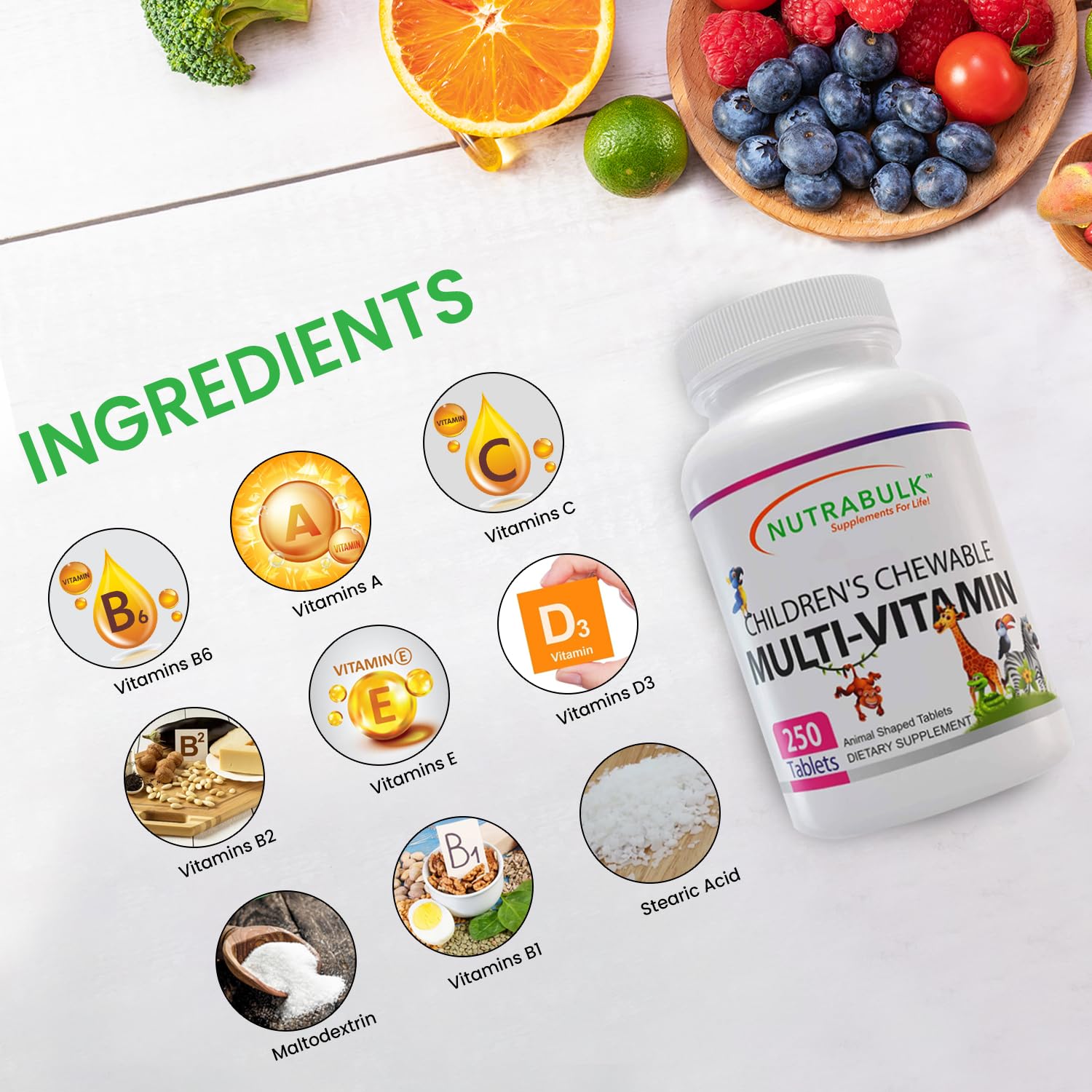Tabletas masticables Multivitamínico Infantil NutraBulk