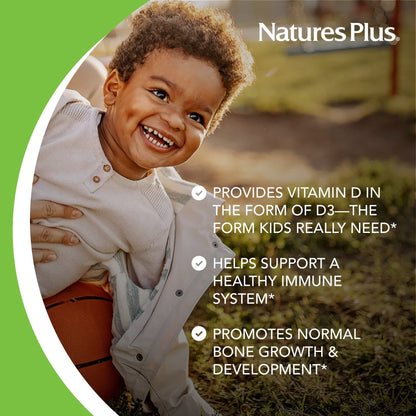 Tabletas masticables Natures Plus Animal Parade vitamina D3 sabor cereza negra
