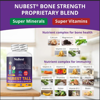 Tabletas masticables NuBest Tall Kids vitaminas para crecimiento saludable