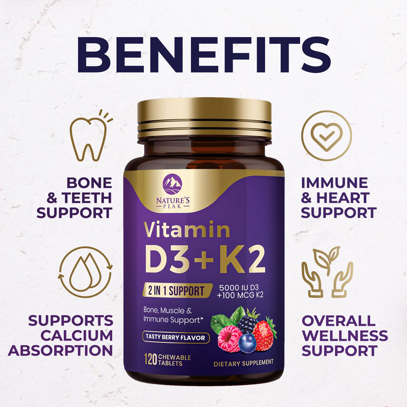 Tabletas masticables sabor berry vitamina d3 y k2 natures peak