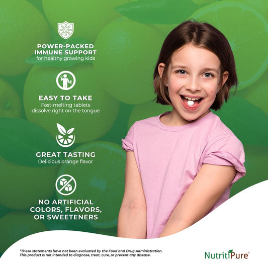 Tabletas masticables sin azúcar vitamina D3 y zinc para niños NutritiPure
