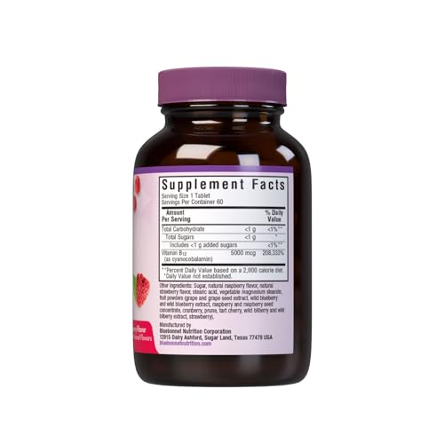Tabletas masticables vitamina b12 Bluebonnet sin gluten y veganas