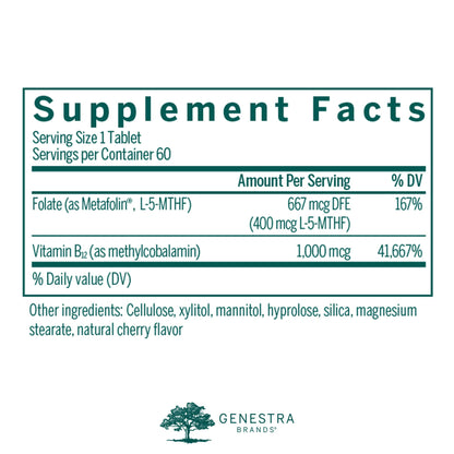 Tabletas masticables vitamina B12 y folato sabor cereza