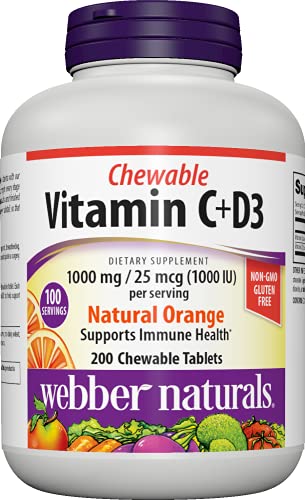 Tabletas masticables vitamina c+d3 Webber Naturals sabor naranja