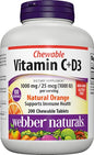Tabletas masticables vitamina c+d3 Webber Naturals sabor naranja