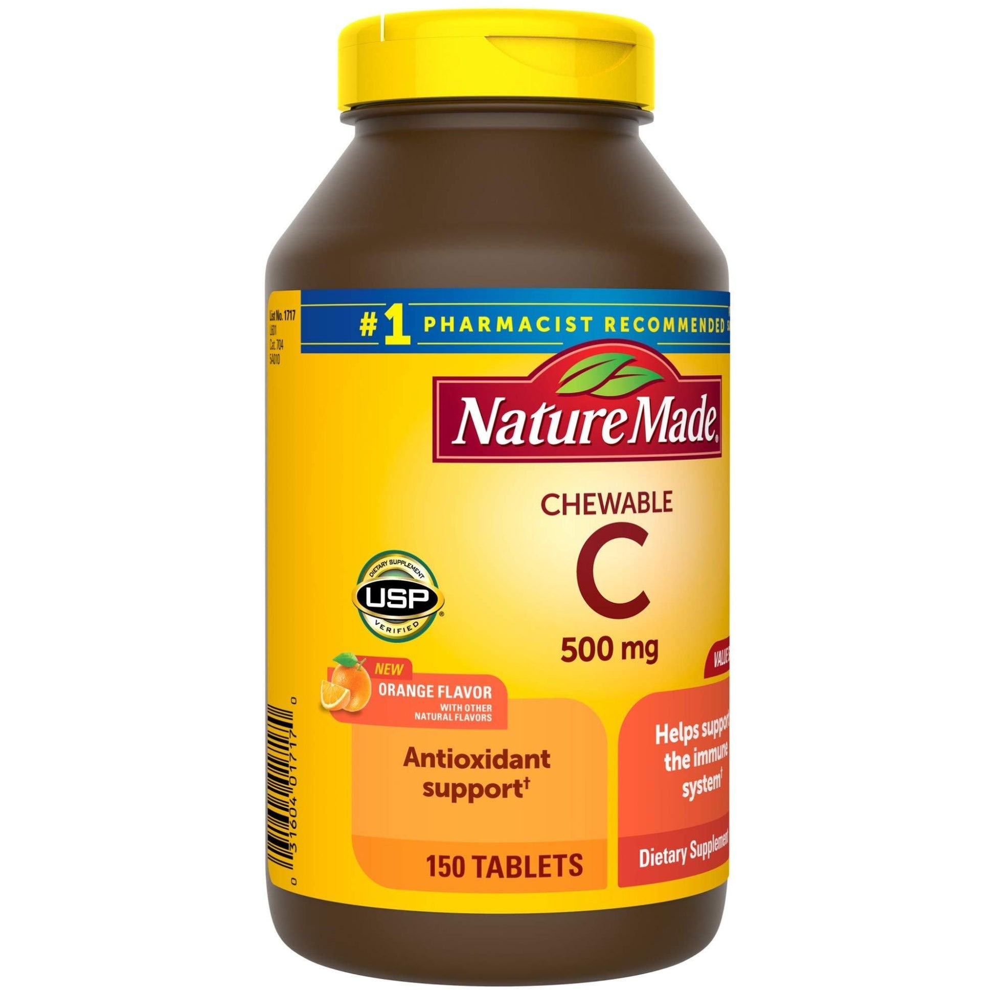 Tabletas masticables vitamina C Nature Made sabor naranja.