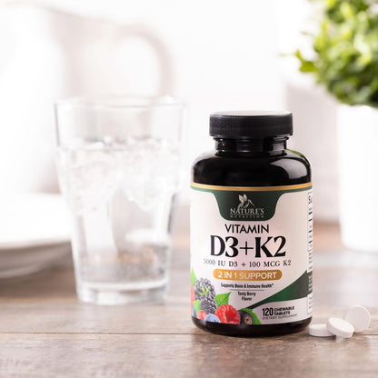 Tabletas masticables vitamina D3 5000 IU con K2 para mejor absorción y salud