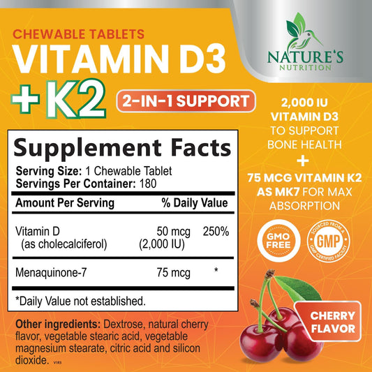 Tabletas masticables de vitamina D3 y K2 con sabor a cereza