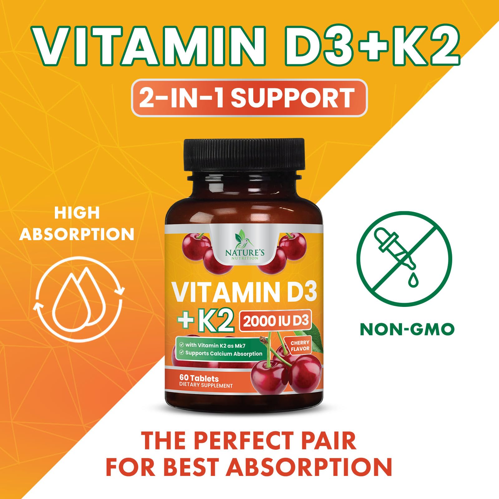 Tabletas masticables vitamina D3 K2 para salud ósea y corazón