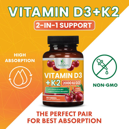 Tabletas masticables vitamina D3 K2 para salud ósea y corazón