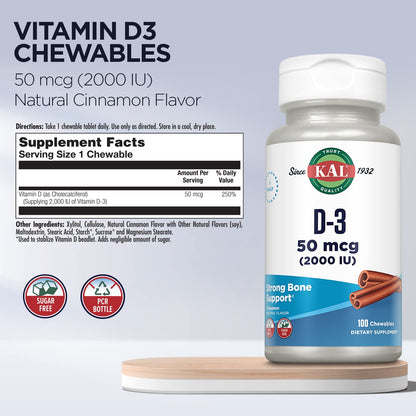 Tabletas masticables vitamina D3 Kal natural y sin azúcar