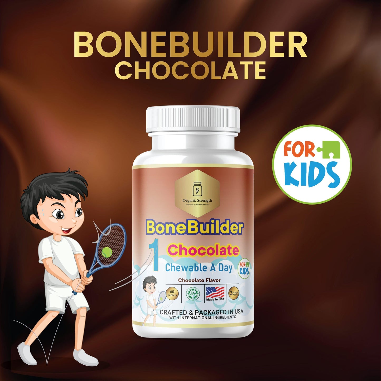 Tabletas masticables vitaminas halal Organic Strength para niños