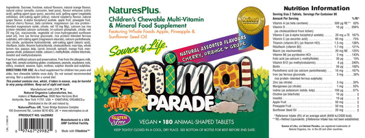 Tabletas masticables con vitaminas y minerales para niños Animal Parade