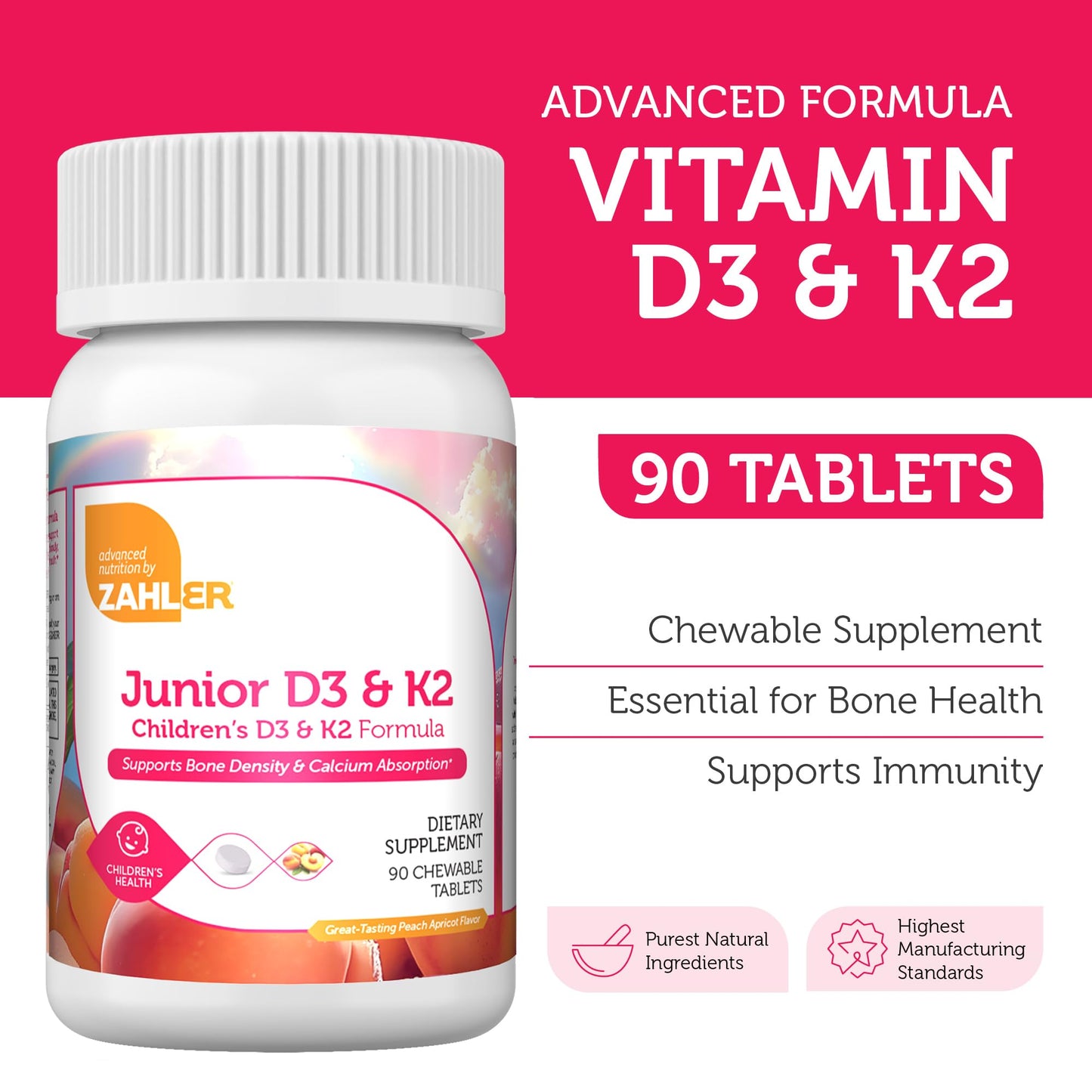 Tabletas masticables Zahler vitamina D para niños 2000 UI